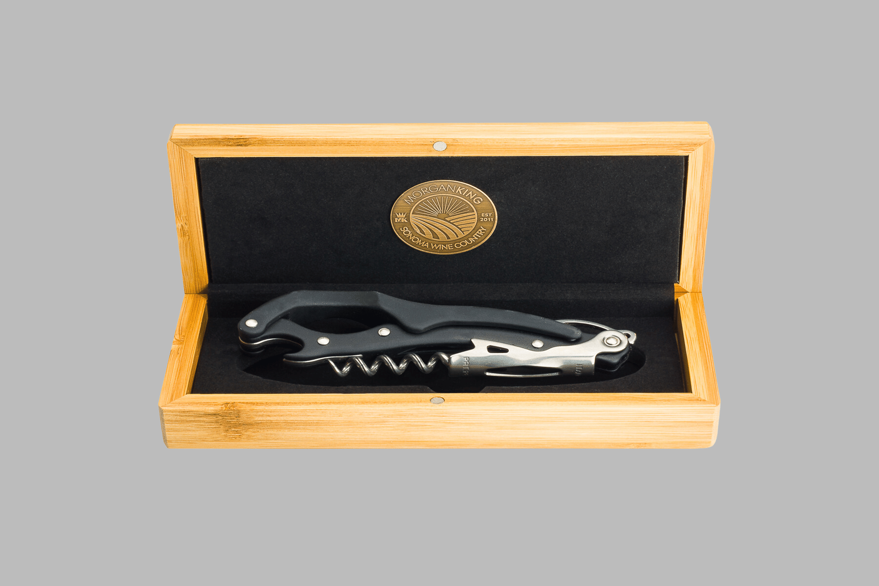 Morgan King Multi-Opener, Corkscrew, Bottle Opener, and Champagne Cork Removal Tool ( Black )  in Presentation Box