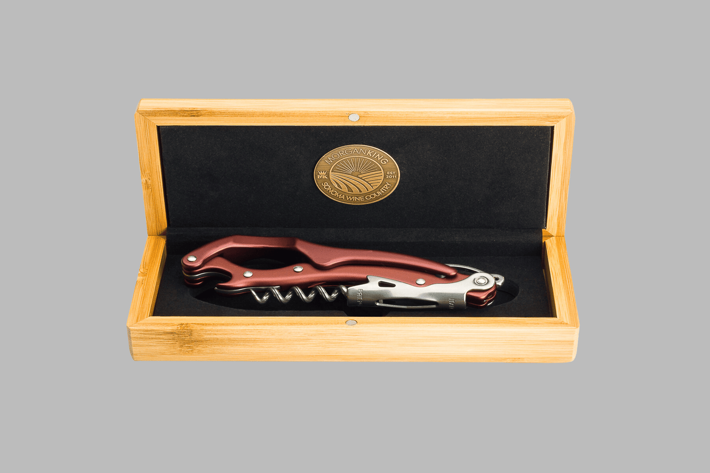 Morgan King Multi-Opener, Corkscrew, Bottle Opener, and Champagne Cork Removal Tool ( Burgundy ) in Presentation Box