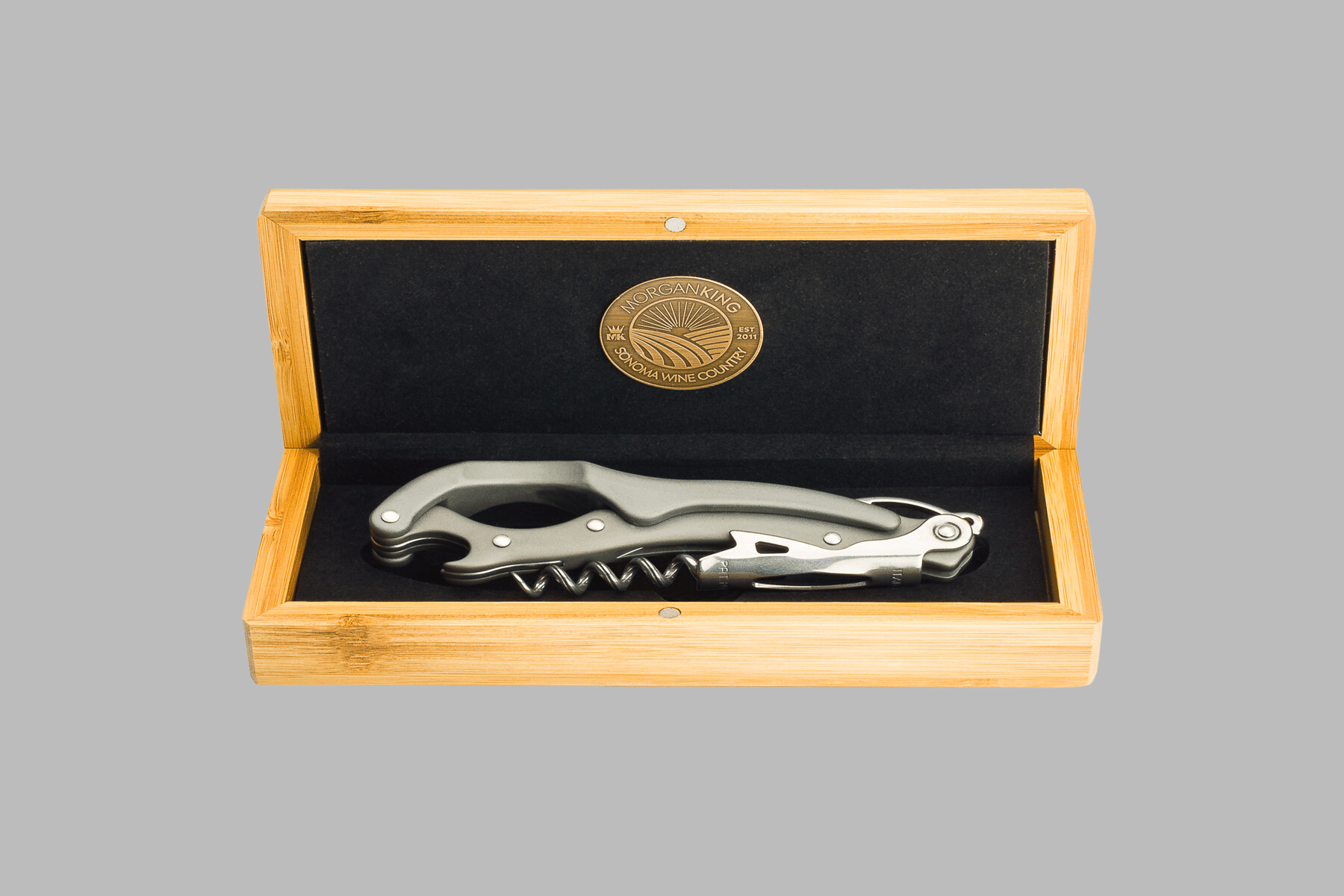 Morgan King Multi-Opener, Corkscrew, Bottle Opener, and Champagne Cork Removal Tool ( Titanium )  in Presentation Box